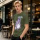 Olive T-Shirt With Cute Chibi Totoro Holding Leaf Print