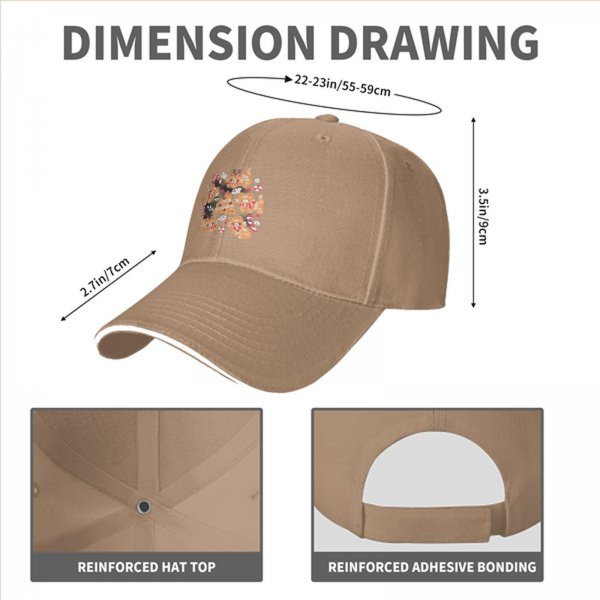Black Baseball Cap With Christmas Gingerbread Cat Print
