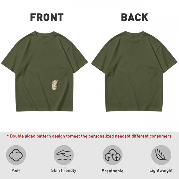 Olive Green Oversized T-Shirt With Stacked Teacup Graphic
