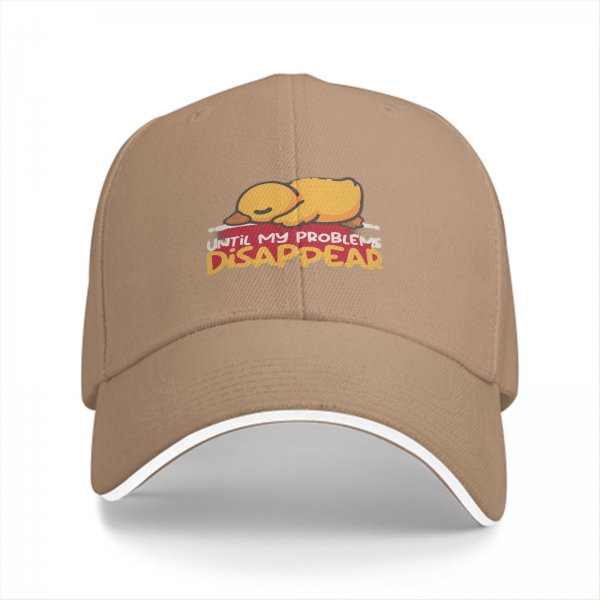 Black baseball cap with sleeping duck graphic and 'Until My Problems Disappear' text