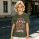 Olive graphic t-shirt with cats and coffee heart quote