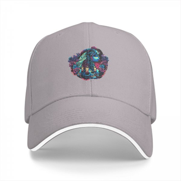 Black baseball cap with neon gothic fantasy graphic print