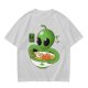 Olive Green T-Shirt With Cute Alien Eating Ramen Graphic