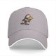 Black baseball cap with cartoon duck riding a rocket launch design