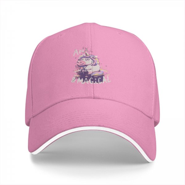 Black baseball cap with anxious unicorn and magical text design