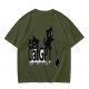 Olive green graphic t-shirt with CatGPT and mischievous cat prints