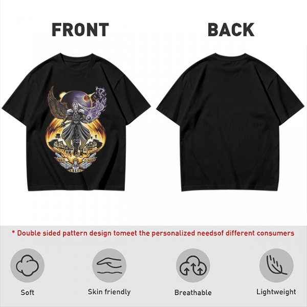 Olive T-shirt with dark fantasy winged warrior graphic print