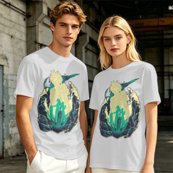 Anime Silhouette Graphic Olive Green Short Sleeve T-Shirt