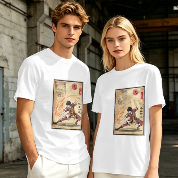 Olive t-shirt with firebender martial arts graphic print