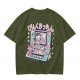 Olive green graphic t-shirt with cute handheld game kitchen art