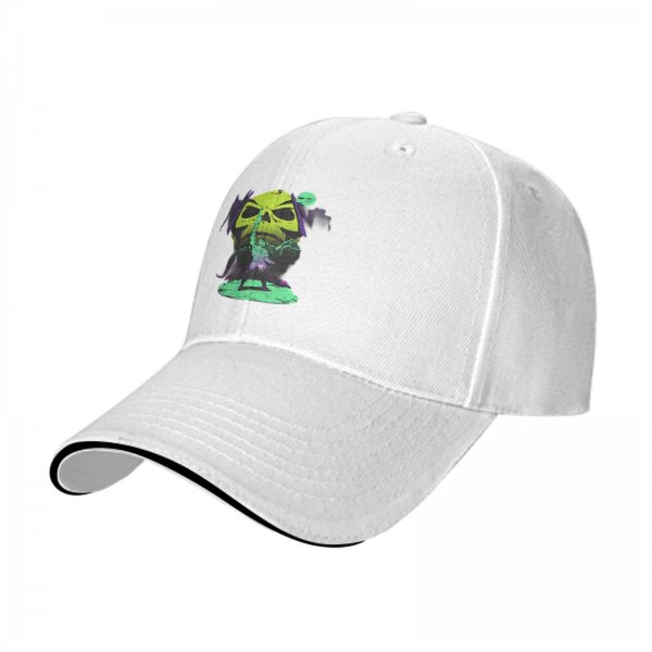 Black Baseball Cap With Neon Skull Wizard Graphic Design