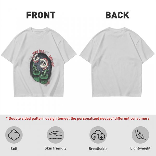Olive T-shirt with Piranha Plant Graphic and 'You Plant Today' Text