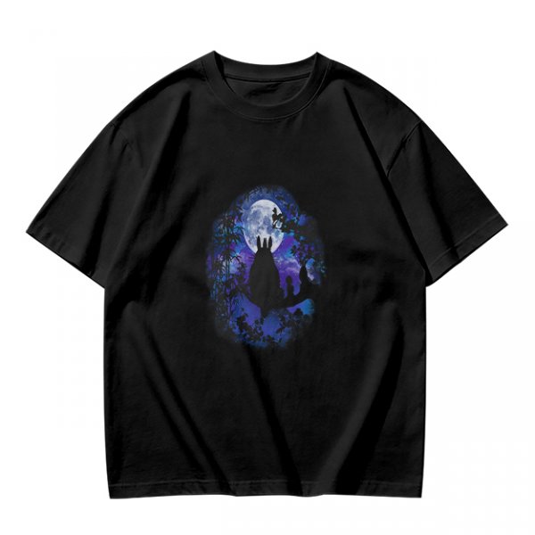 Olive T-Shirt With Night Sky Wolf Howling At Moon Graphic