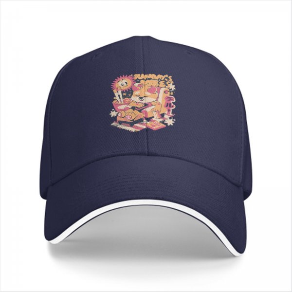 Black Baseball Cap with Relaxed Shiba Inu Summer Vibes Graphic