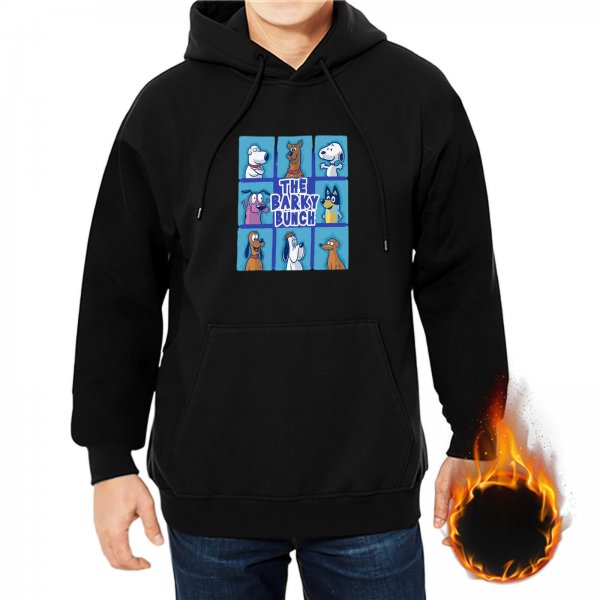 Black hoodie featuring The Barky Bunch cartoon dog characters