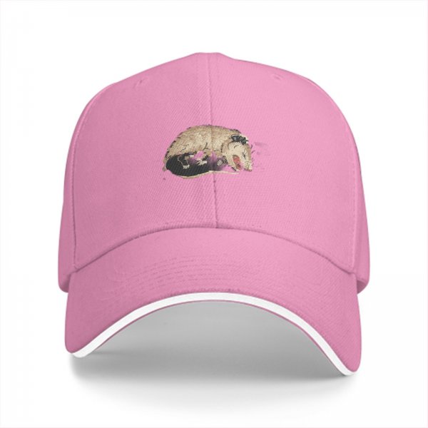 Black Baseball Cap With Playful Opossum Graphic Design