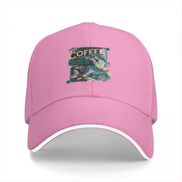 Black Baseball Cap With Mermaid Coffee Lover Graphic Design