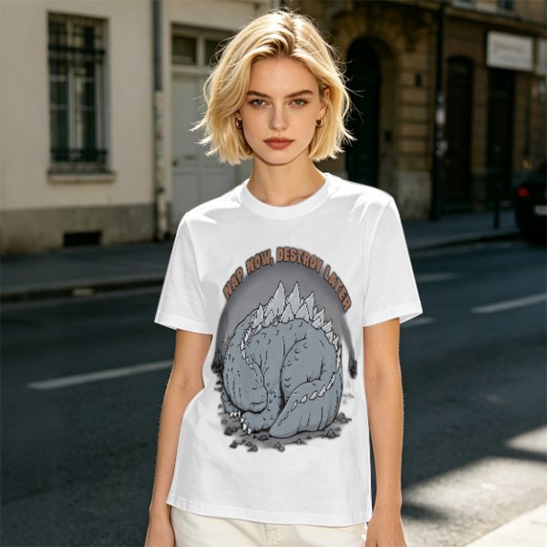 Nap Now Destroy Later Sleeping Godzilla Graphic T-Shirt
