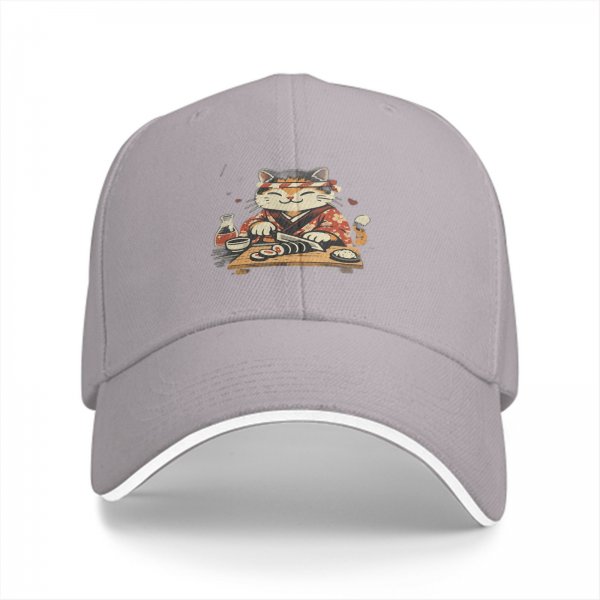 Black Baseball Cap With Cute Sushi Chef Cat Graphic