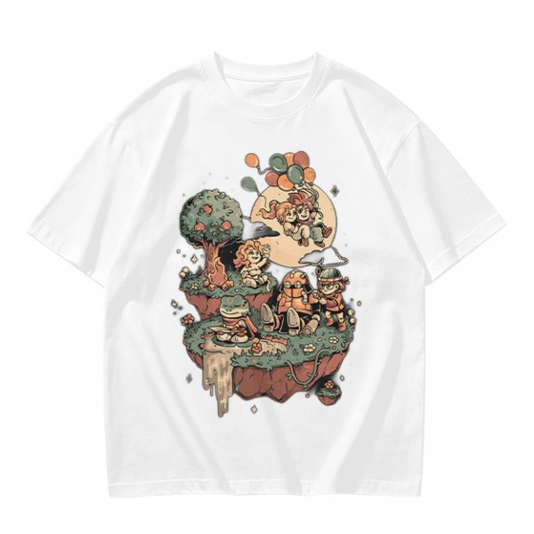 Olive T-Shirt With Whimsical Floating Island Children Art Print
