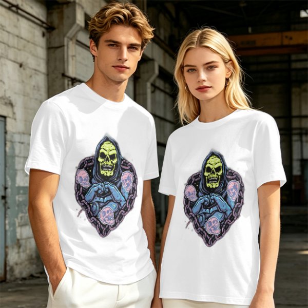 Olive T-Shirt With Grim Reaper Skull And Chain Heart Graphic