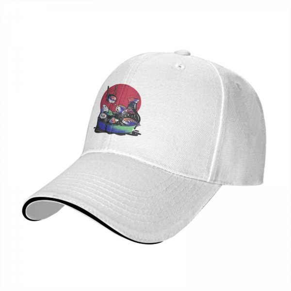 Black Baseball Cap With Playful Sushi Character Art Print
