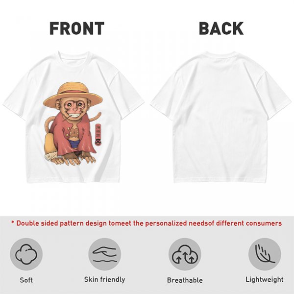 Olive T-Shirt With Monkey In Straw Hat Pirate Print