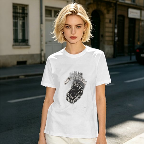 Oversized Olive T-Shirt With 'Call Me Antisocial' Bear Graphic