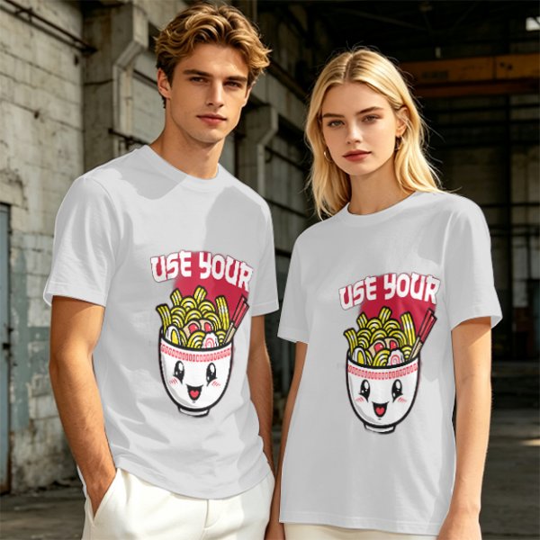 Olive T-Shirt With Cute Ramen Bowl Graphic And 'Use Your' Text