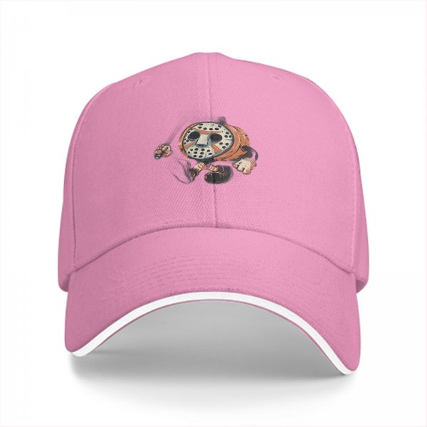 Black Baseball Cap With Retro Jason Voorhees Pumpkin Graphic