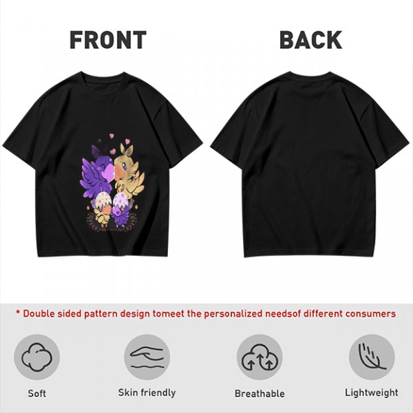 Olive T-Shirt With Cute Fantasy Bird Family Print