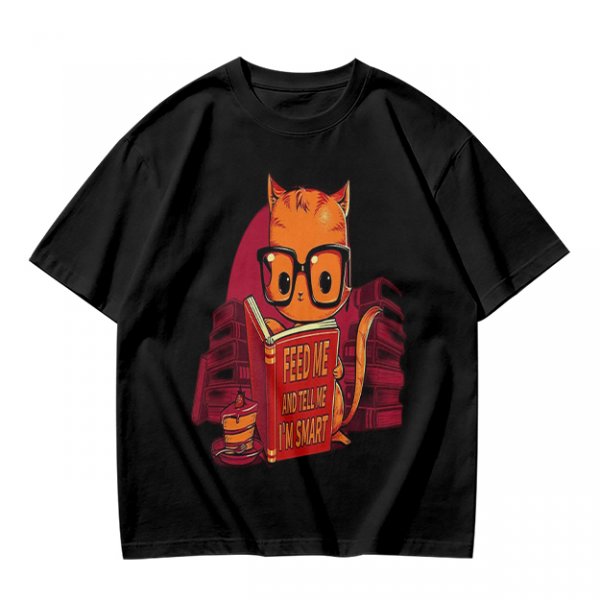 Olive T-Shirt With Nerdy Ginger Cat Reading Book Print