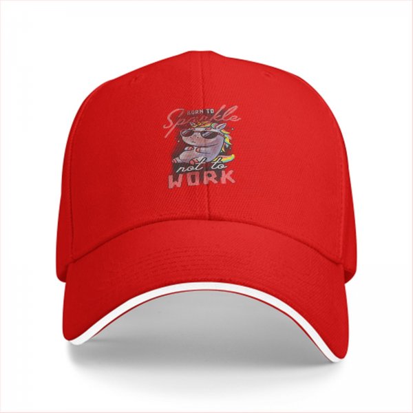 Black baseball cap with 'Born to Sparkle not to Work' cool unicorn print