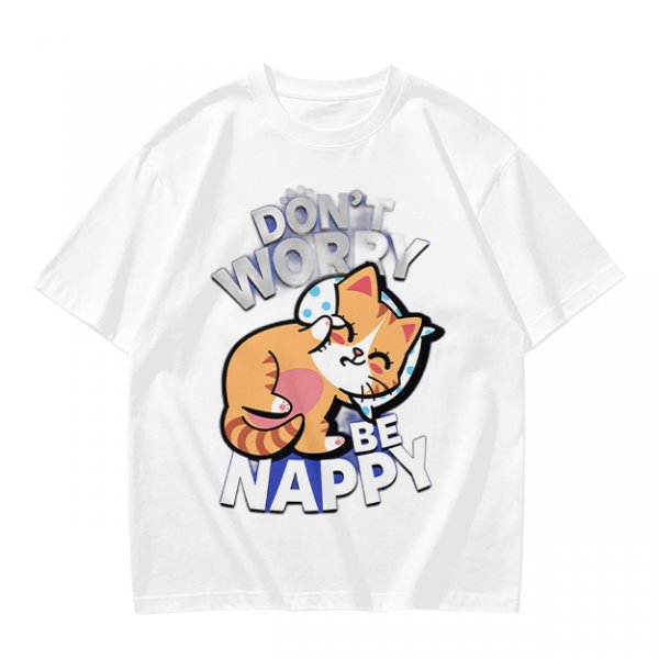 Olive T-Shirt with Don't Worry Be Nappy Sleeping Cat Graphic