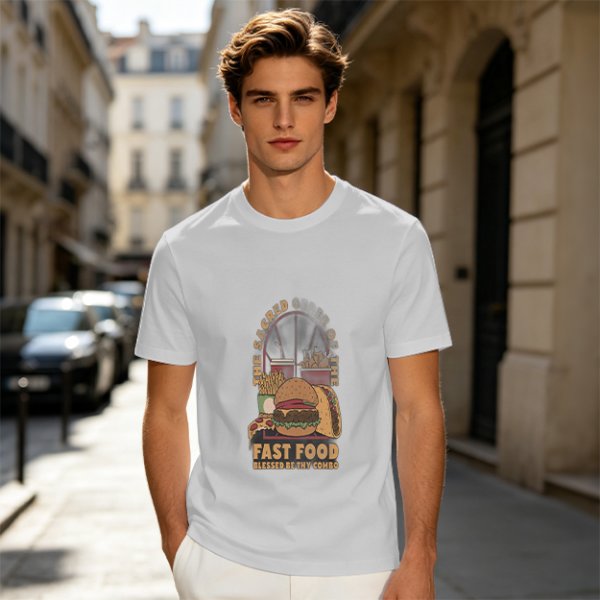 Olive T-Shirt With Sacred Fast Food Combo Graphic Print