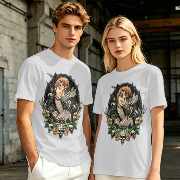 Olive T-Shirt with Dark Peter Pan and Tinker Bell 'Lost Boy' Graphic