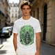 Olive T-Shirt With Skeleton Gentleman And Green Flames Art