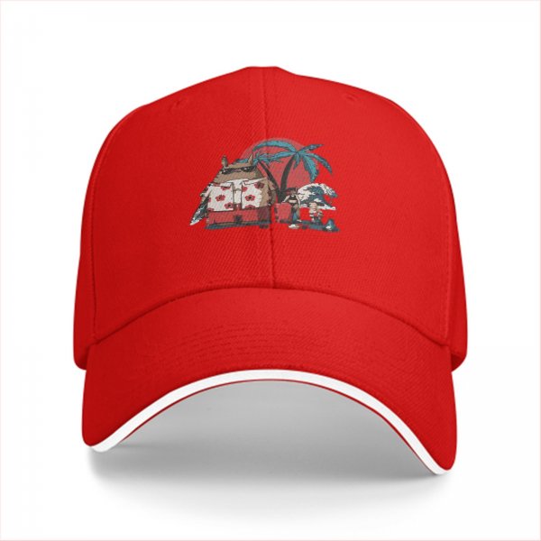 Black Baseball Cap with Tropical Beach Themed Graphic Print