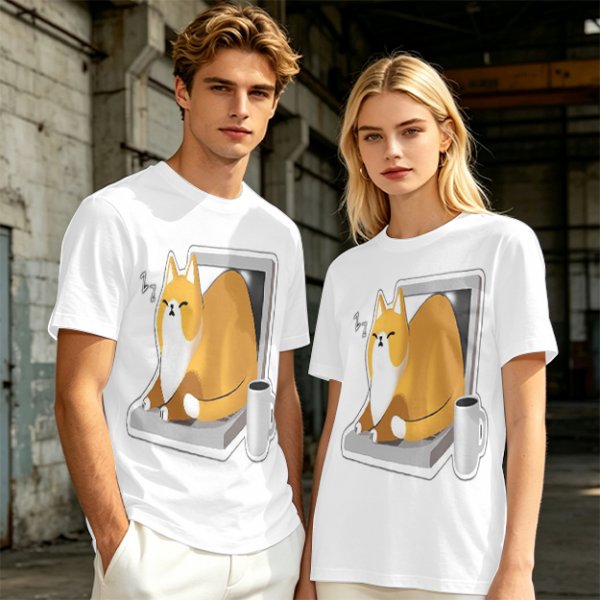 Olive T-Shirt with a Sleeping Cat on a Laptop Print