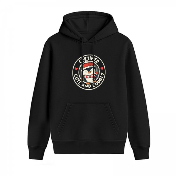 Certified Cute and Cuddly Penguin Graphic Black Hoodie