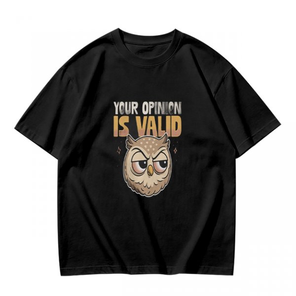 Owl Graphic T-Shirt With 'Your Opinion Is Valid' Text