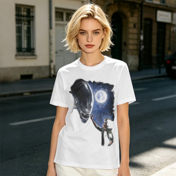 Olive Green Alien Moon Reaching Graphic T-Shirt