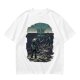 Olive T-shirt with two warriors standing in water holding swords