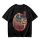 Olive T-shirt with Samurai Cat Surfing Ramen Bowl Art