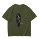 Olive t-shirt with skeleton running from starry coffin graphic