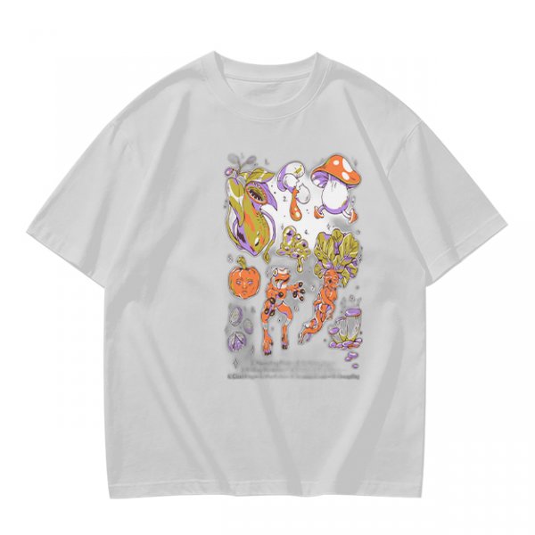 Olive Green T-Shirt With Surreal Mushroom And Vegetable Graphic Print