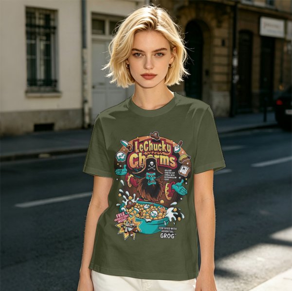 Olive T-Shirt With LeChucky Charms Pirate Cereal Graphic