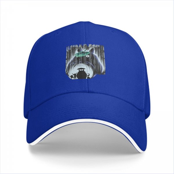 Black baseball cap with Totoro rainy forest graphic print