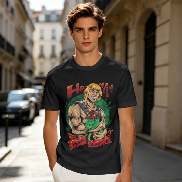 Olive T-shirt with He-Man and Battle Cat Graphic Print