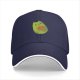 Black baseball cap with cute green cat holding orange yarn ball